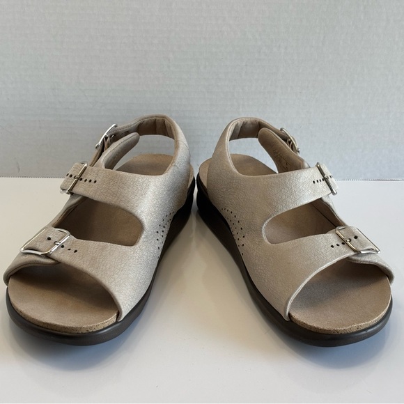 SAS Relaxed Heel Straps Sandal Women's 8 Wide Web Linen Leather Tripad Comfort - Picture 10 of 16